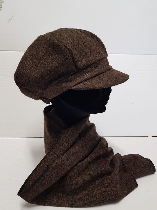 Brown Checkers winter hat with scarf